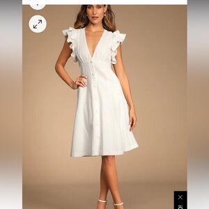 Lulus Ruffle Midi White dress